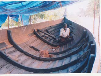 These boat are made from wooden planks tied together with coir ropes.